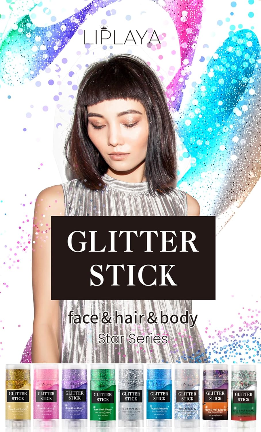 Halloween Body Glitter Stick, Holographic Sparkling Neon Outfit Singer Concert Music Rave Festival Party Accessories Hair and Face Glitter Gel. (Black & Orange & Purple)