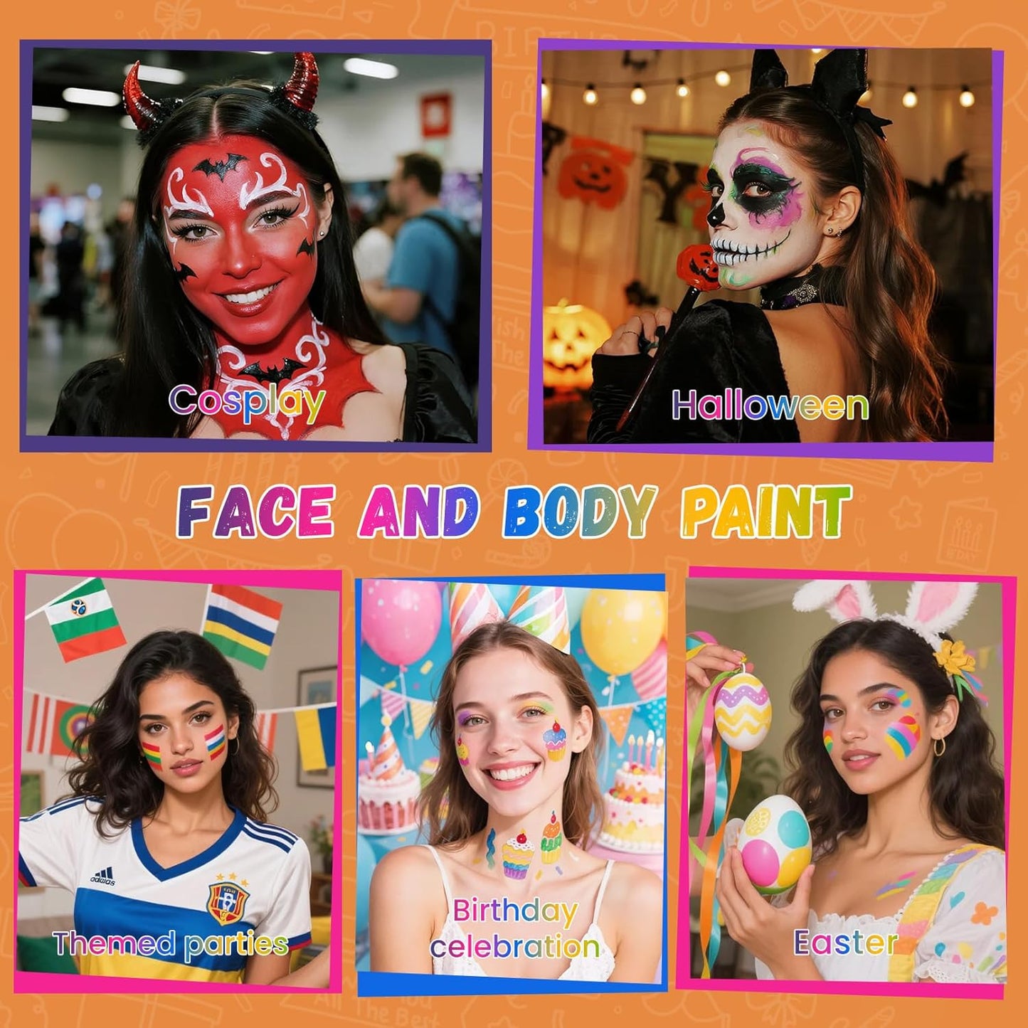 Black and White Face Paint, Water Based Facepaint, Non Toxic Body Paint, High Pigment Face Painting for Halloween, Easter, Themed Parties, Cosplay 1.06 Oz.