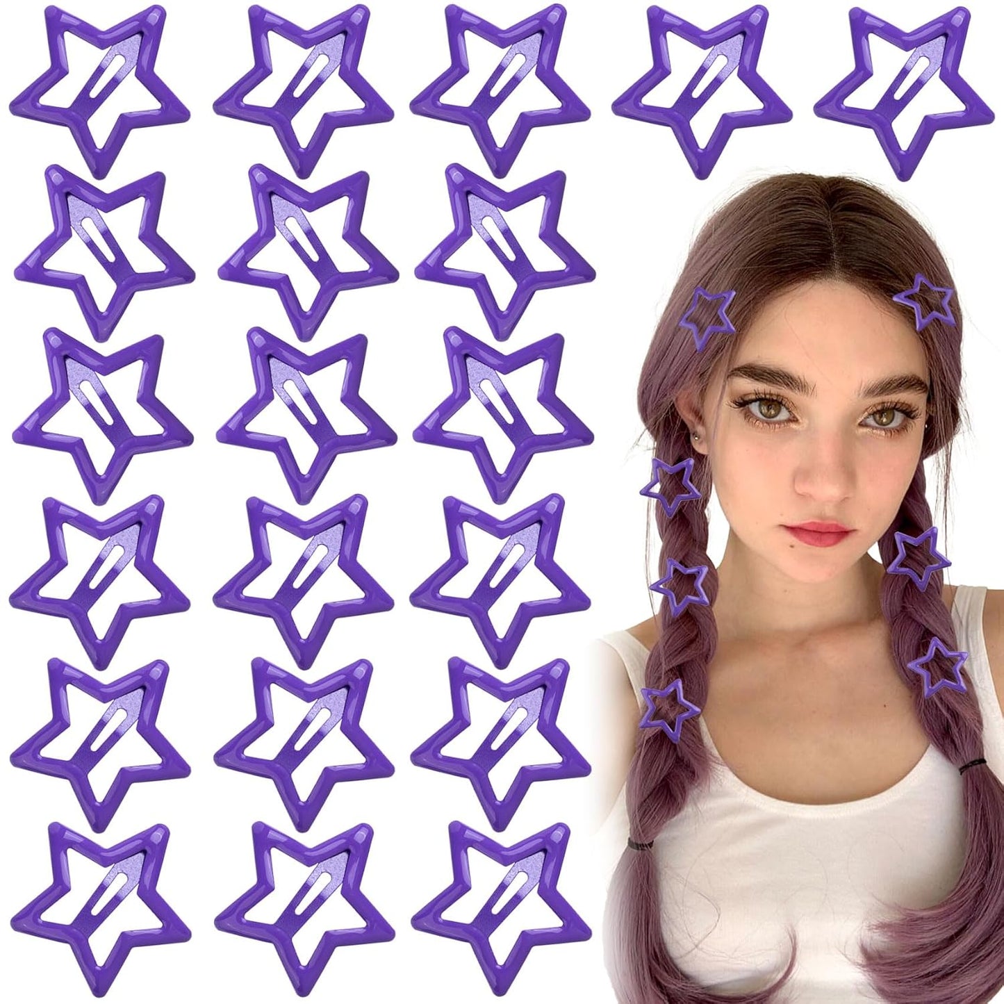 Joez Wonderful 20 Pcs Star Hair Clips, 1.18"/3cm Metal Snap Hair Clips, Cute Star Clips Hair Barrettes, Non-Slip Fashion Hair Accessories for Women (Purple)
