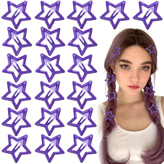 Joez Wonderful 20 Pcs Star Hair Clips, 1.18"/3cm Metal Snap Hair Clips, Cute Star Clips Hair Barrettes, Non-Slip Fashion Hair Accessories for Women (Purple)