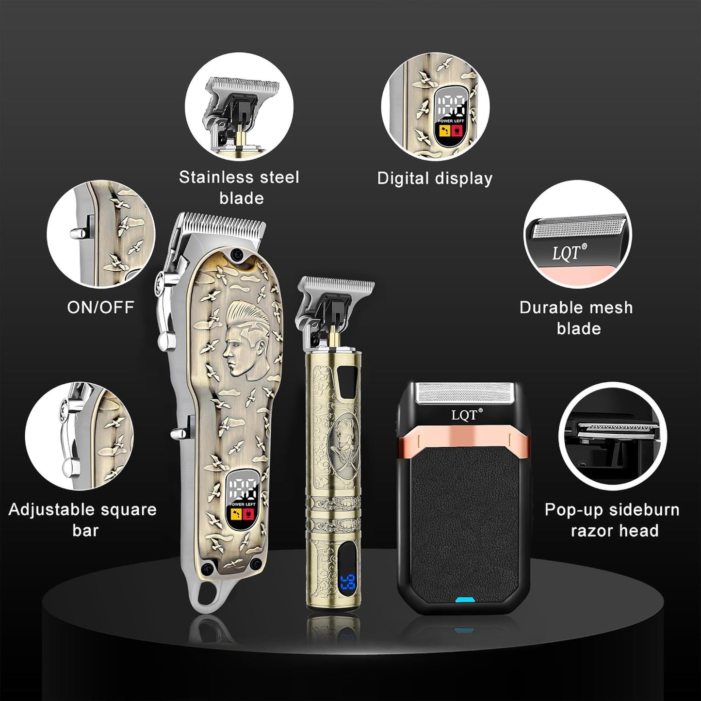 Professional Hair Clippers Set for Men, Cordless Rechargeable Barber Trimmers for Hair Cutting, Electric Shavers, LED Display, Grooming Kit for Head, Face, Body, Gifts for Men Husband & Father