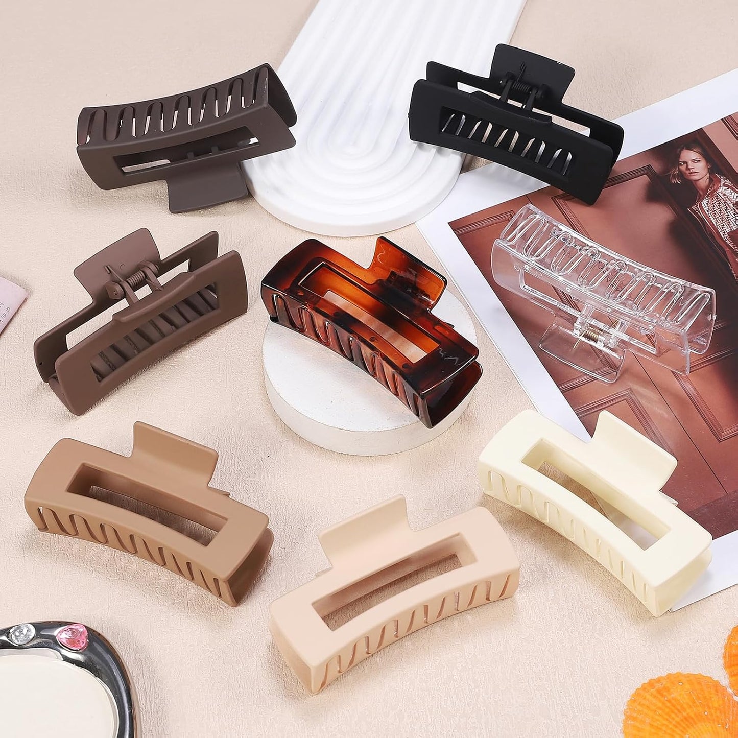 4.1 Inch Large Hair Clips 8 Pcs Square Claw Clips for Thick Hair Big Hair Claw Clips Acrylic Banana Jaw Clips Hair Accessories for Women and Girls -Transparent