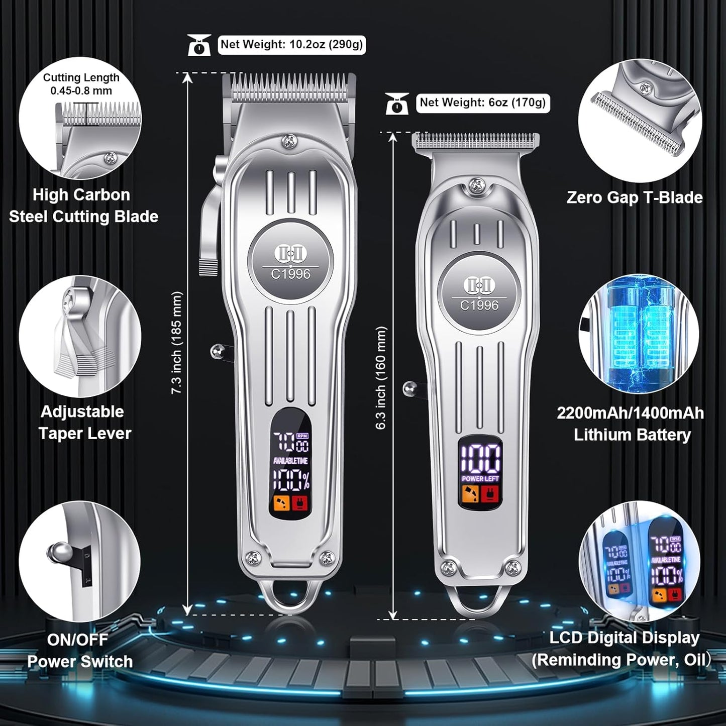 CIICII Mens Hair Clippers and Trimmers Set, Professional Cordless Barber Clippers for Hair Cutting Kit (Electric Razor Shavers & Beard/Hair Trimmer Haircut Kit) Clippers for Men DIY Home Salon