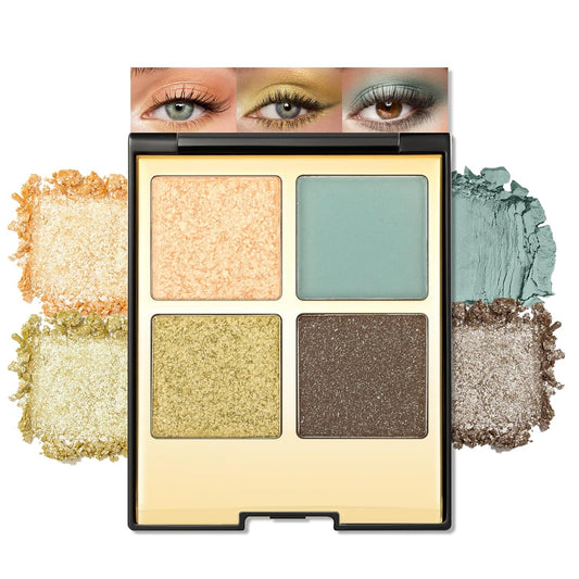 Erinde 4 Colors Eyeshadow Palette Eye Shadow Makeup, Matte Shimmer Metallic Gold Blue Green Dark Brown Nude Neutral Eyeshadow, Long Wearing, Pigmented Blendable, Quad Eye Shadow Palette, 05