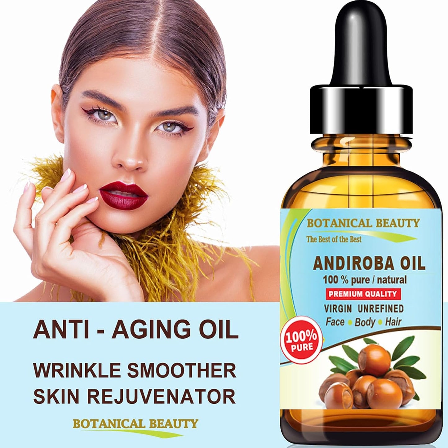 Botanical Beauty Brazilian ANDIROBA OIL 100% Pure Natural Virgin Unrefined Cold-pressed carrier oil 0.5 Fl oz 15 ml For Face, Skin, Body, Hair, Lip, Nails, Rich in vitamins C, E
