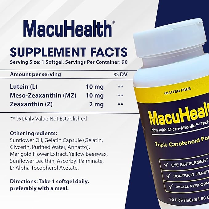 Macuhealth Triple Carotenoid Formula - Eye Vitamins for Adults - 90 Softgels, 3 Month Supply