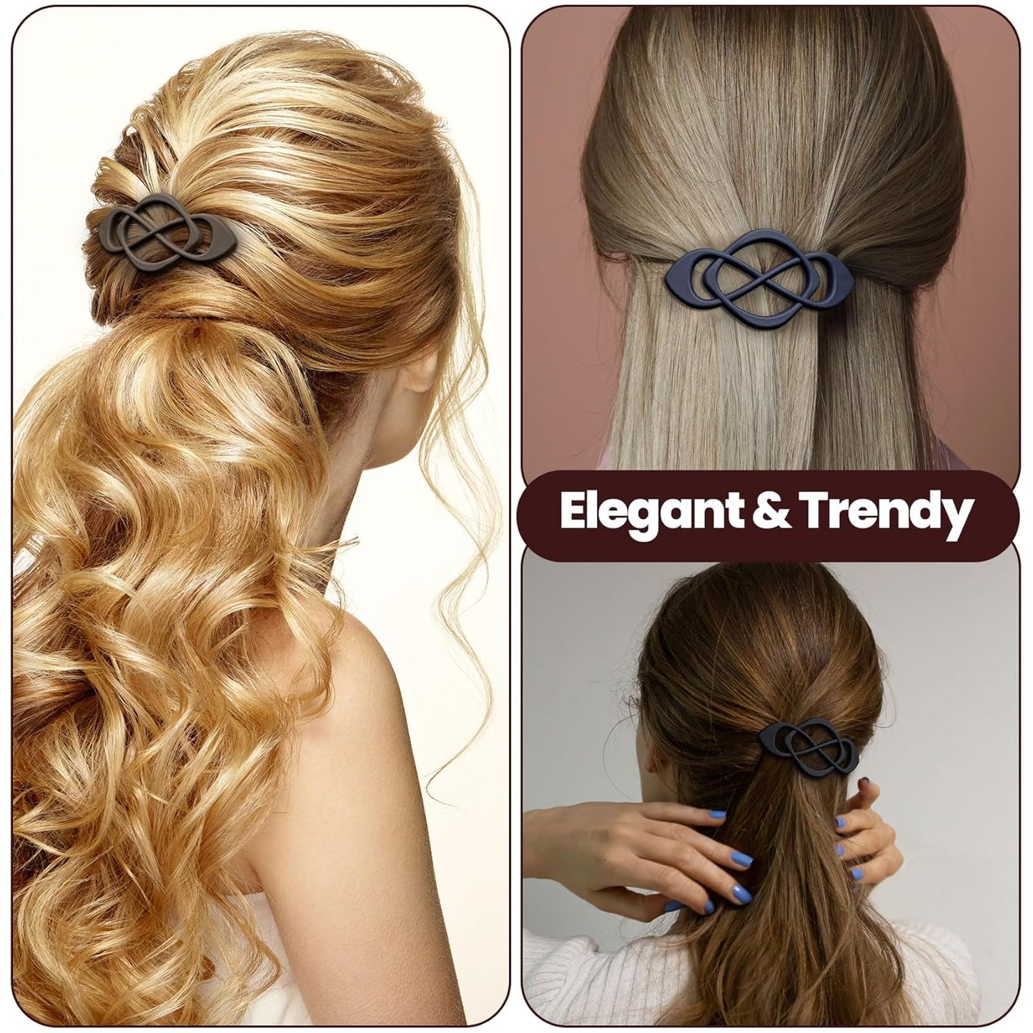 3 Pcs Vintage French Barrette Clips, Decorative Strong Hold Grip Barrette Hair Clip, No Slip Styling French Hair Accessories for Women (Black+Brown+Dark Blue)