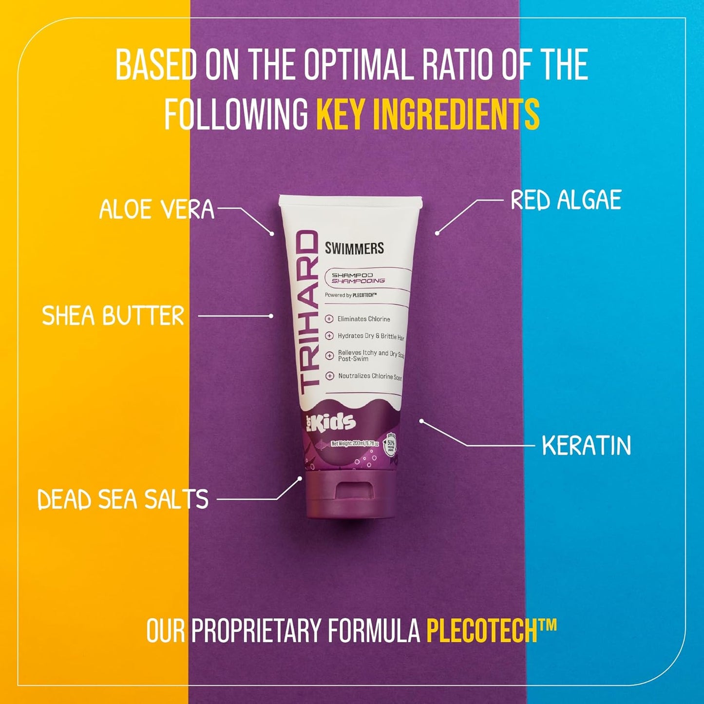 TRIHARD Kids Chlorine Defense Shampoo, Children’s Swim Shampoo to Protect and Hydrate Hair from Pool and Ocean, Gentle Post Swim Saltwater and Chlorine Removal Hair Care