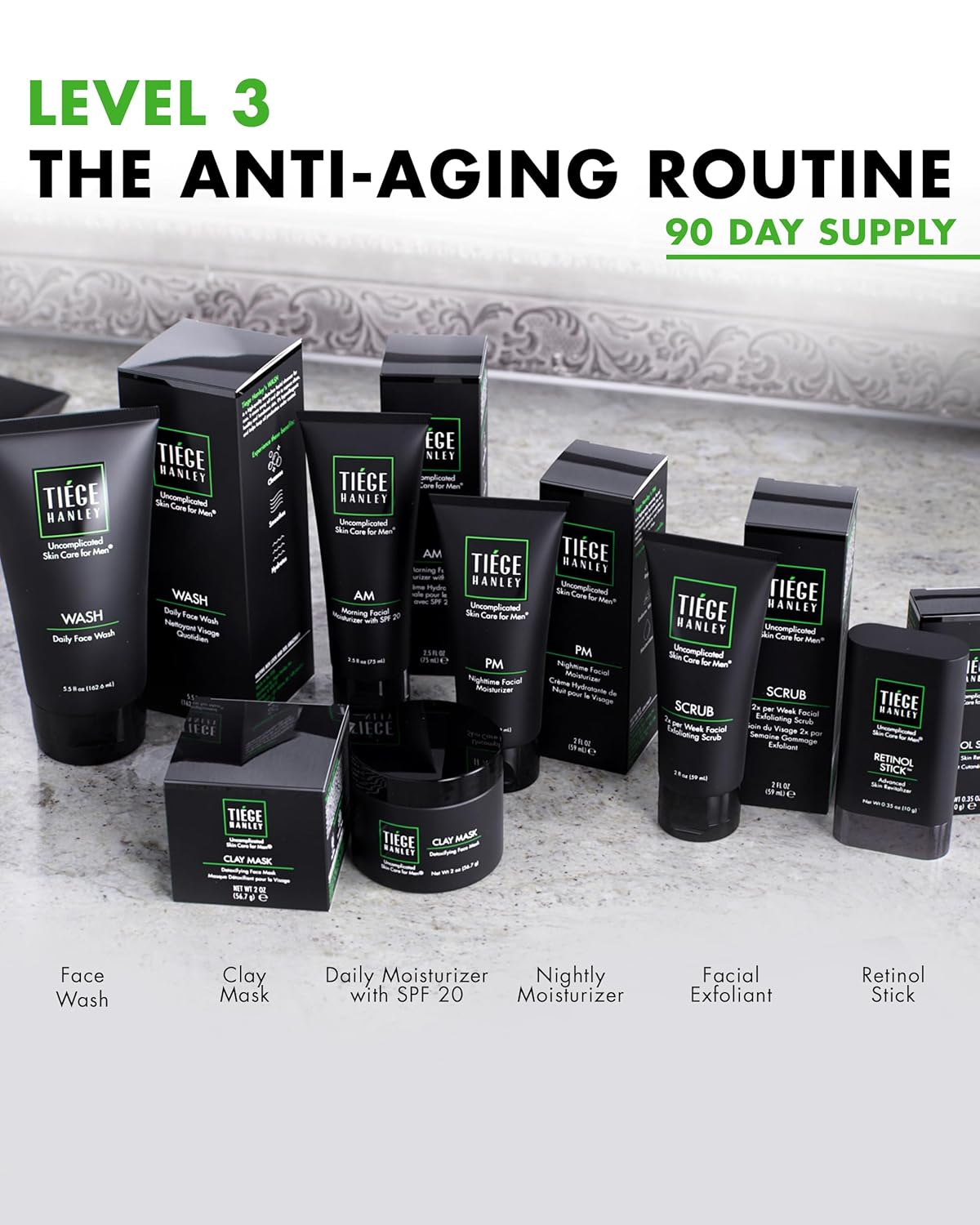 Tiege Hanley Men’s Skin Care Set 30 & 90 Days Routine (90 Day Routine - 6 Piece Set)