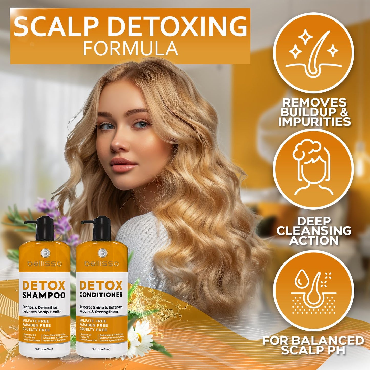 Detox Shampoo and Conditioner Set - Ideal for Oily Hair Men and Women - Remove Product Buildup - Sulfate and Paraben Free, with Scalp Clarifying and Detoxifying Properties - With Rosemary Oil