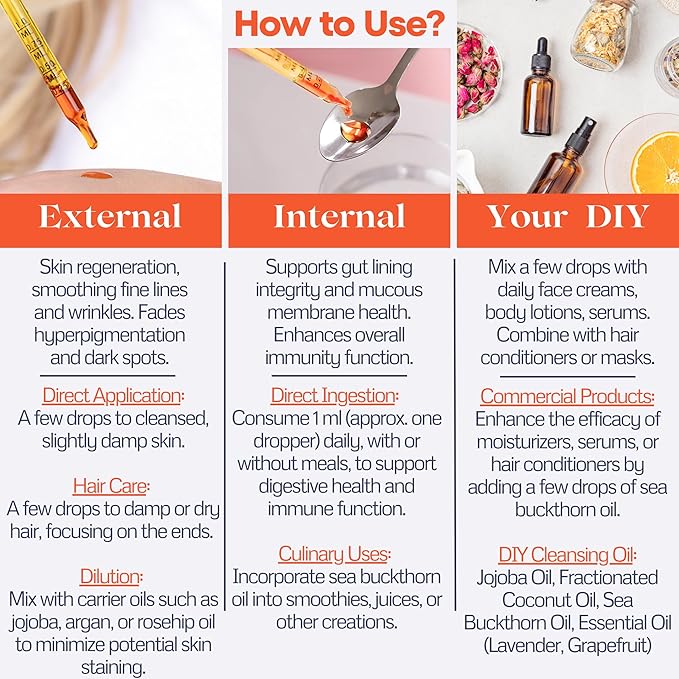 Organic Sea Buckthorn Oil - 1 fl oz Cold-Pressed Sea Buckthorn Berry Oil - Seabuckthorn for Face, Hair, Body & Supplement