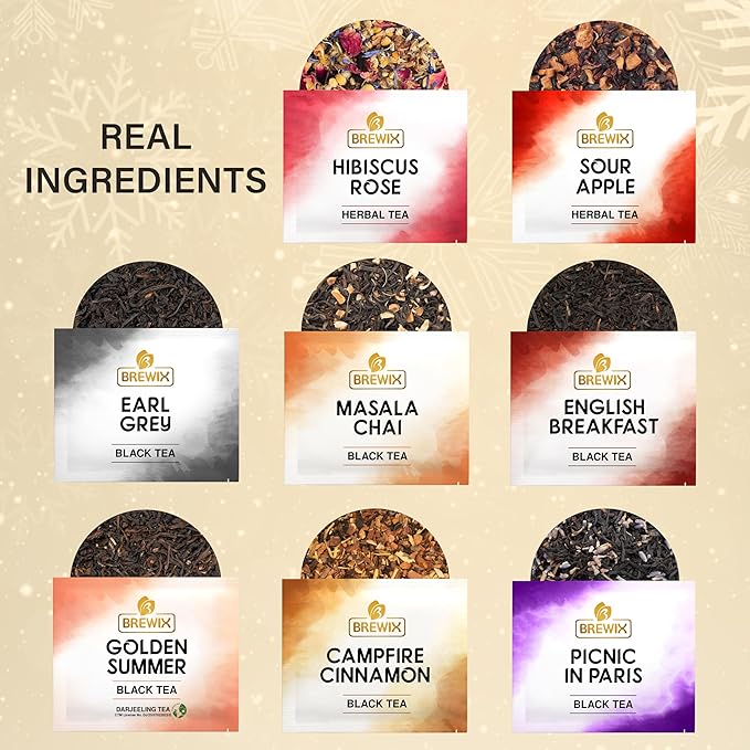 BREWIX, Herbal & Tea Gift Calendar, Advent Calendar 2024 Tea Bags | Limited Edition I 24 Unique Flavors | Best for Birthdays, Anniversaries & Holidays | Christmas Advent Calendar 2024 for Adults, Adult Women and Men