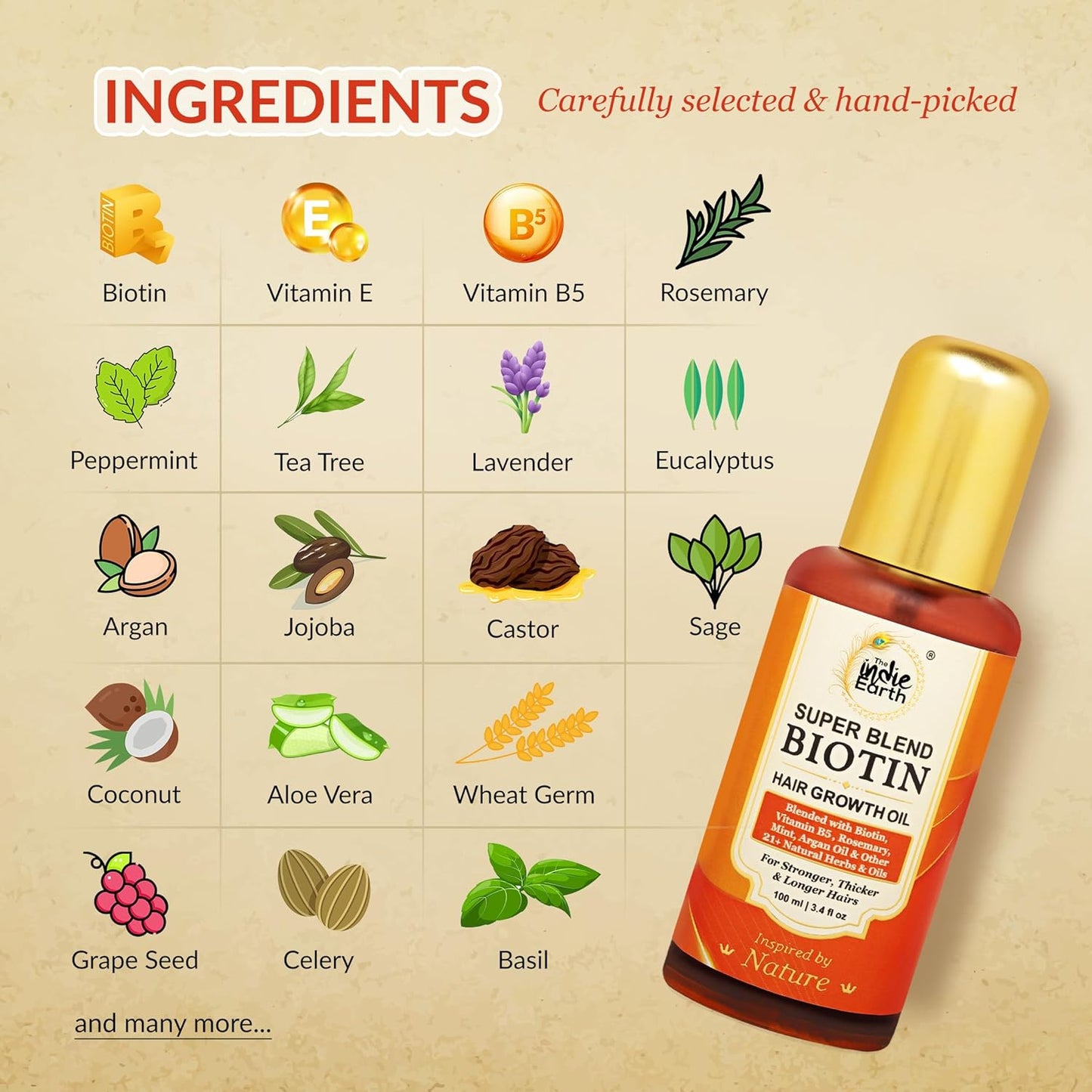 Super Blend Rosemary Mint Biotin Hair Growth Oil With Vit B5 & E, Argan & 21+ Natural Herbs for Scalp & Hair Strengthening - Controls Hair Fall and Promotes Healthy Hair Growth 100 ml