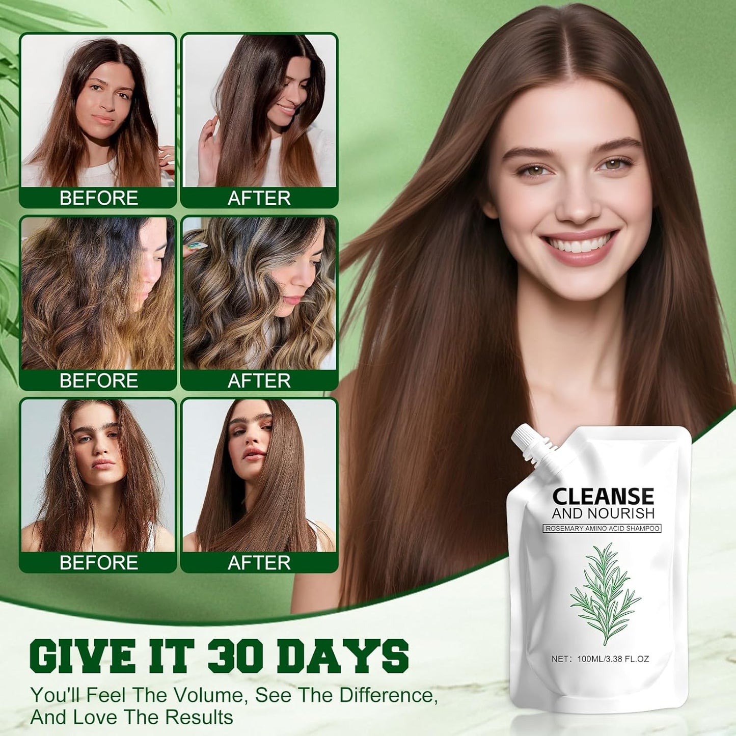 2Pcs Rosemary Amino Acid Shampoo,Hair Growth Shampoo for Thinning Hair Women and Men Hair Loss, Thicken & Strengthen Scalp,Cleanse and Nourish, for All Hair Types