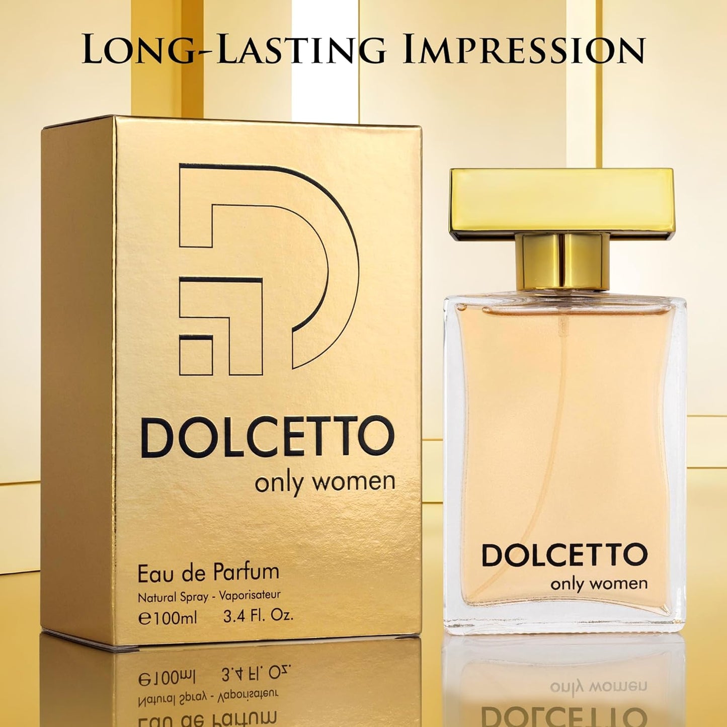 Dollceto Only for Women Eau De Parfum - Floral Fruity Fragrance - Top Notes of Bergamot, Citrus Mandarin, Lychee & Sweet Peach - Base of Vanilla, Haitian Vetiver, Warm Amber - Elegant 100ml Bottle