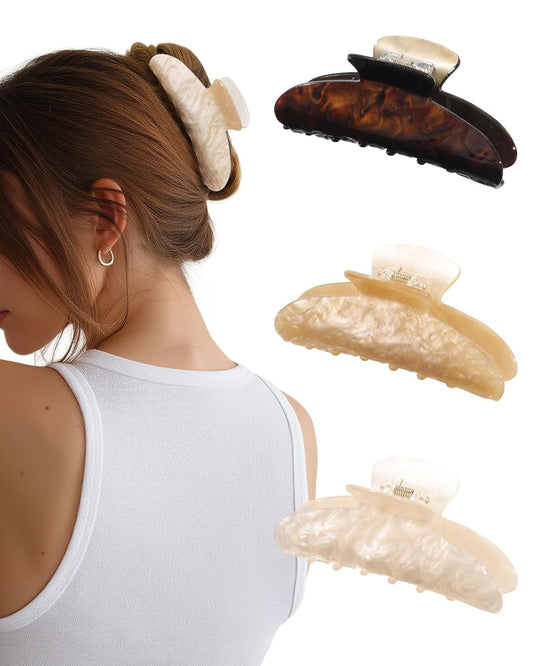 Molans 3PCS Hair Claw Clips Acrylic Clamps for women - Non-slip Strong Hold Barrettes for Thin Thick Hair, Medium hair clips Accessories