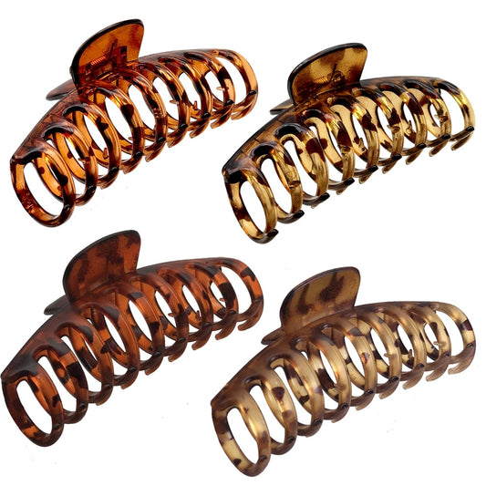 OWIIZI Large Hair Claw Clips for Women 4.3" Matte Leopard Jumbo Hair Clips Non-Slip Ponytail Barrette Strong Hold Claw Clips for Girls Long Thick Hair (4Packs)
