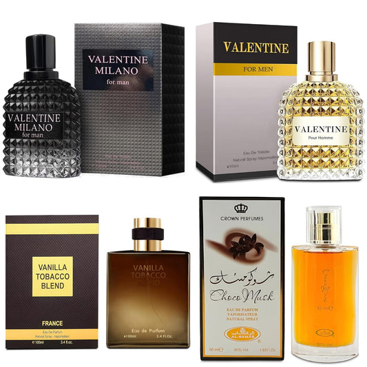 Men's Cologne Gift Set Include Valentine Milano,Valentine,Choco Musk & Vanilla Tobacco Blend - 3.4 Fl Oz Each | Vanilla Bourbon, Leather & Amber Floral Fragrance | Luxury Eau de Toilette