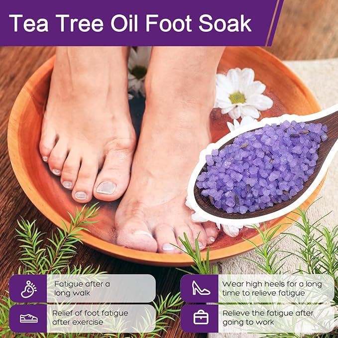 Foot Soak Kit -46 oz, Pack of 2 Natural Epsom Salt Rose, and Lavender- Essential Oils Foot Athletes Foot spa Itching,Foot Bath Salt Tea Tree Oil Foot Soak Foot Care Pedicure Feet spa Message