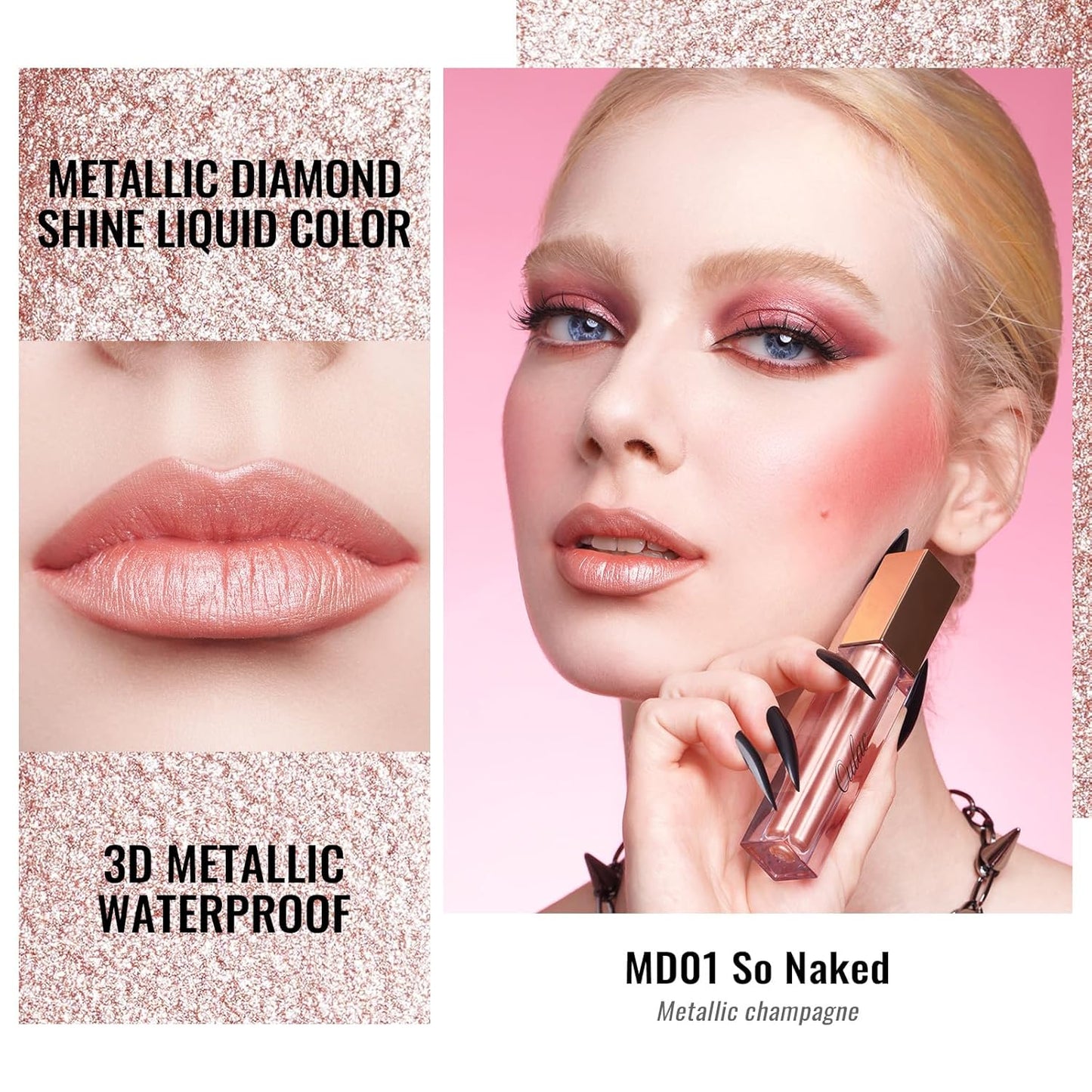 Oulac Metallic Shine Liquid Lipstick Set for Women, Dual Use for Lips & Eyeshadow, Long Lasting Lip Gloss, Metallic Matte High Impact Lip Color No Transfer Vegan Formula, 4.5ml, MD01+04+07