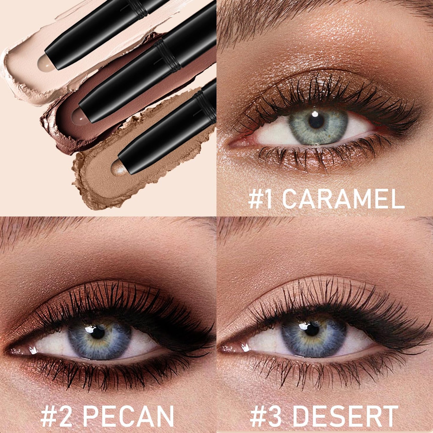 WEEMAY 3 Colors Cream Eyeshadow Sticks, Smooth and Matte Eye Shadow Brightener Sticks, Waterproof, Long-lasting and High Pigment Eye Highlighter Stick Makeup