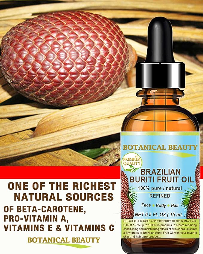 BURITI FRUIT OIL Brazilian. 100% Pure/Natural/REFINED Undiluted Cold Pressed Carrier Oil For Face, Body, Hair, Lip and Nail Care. 0.5 fl oz- 15 ml. "One the richest natural source of vitamin A,