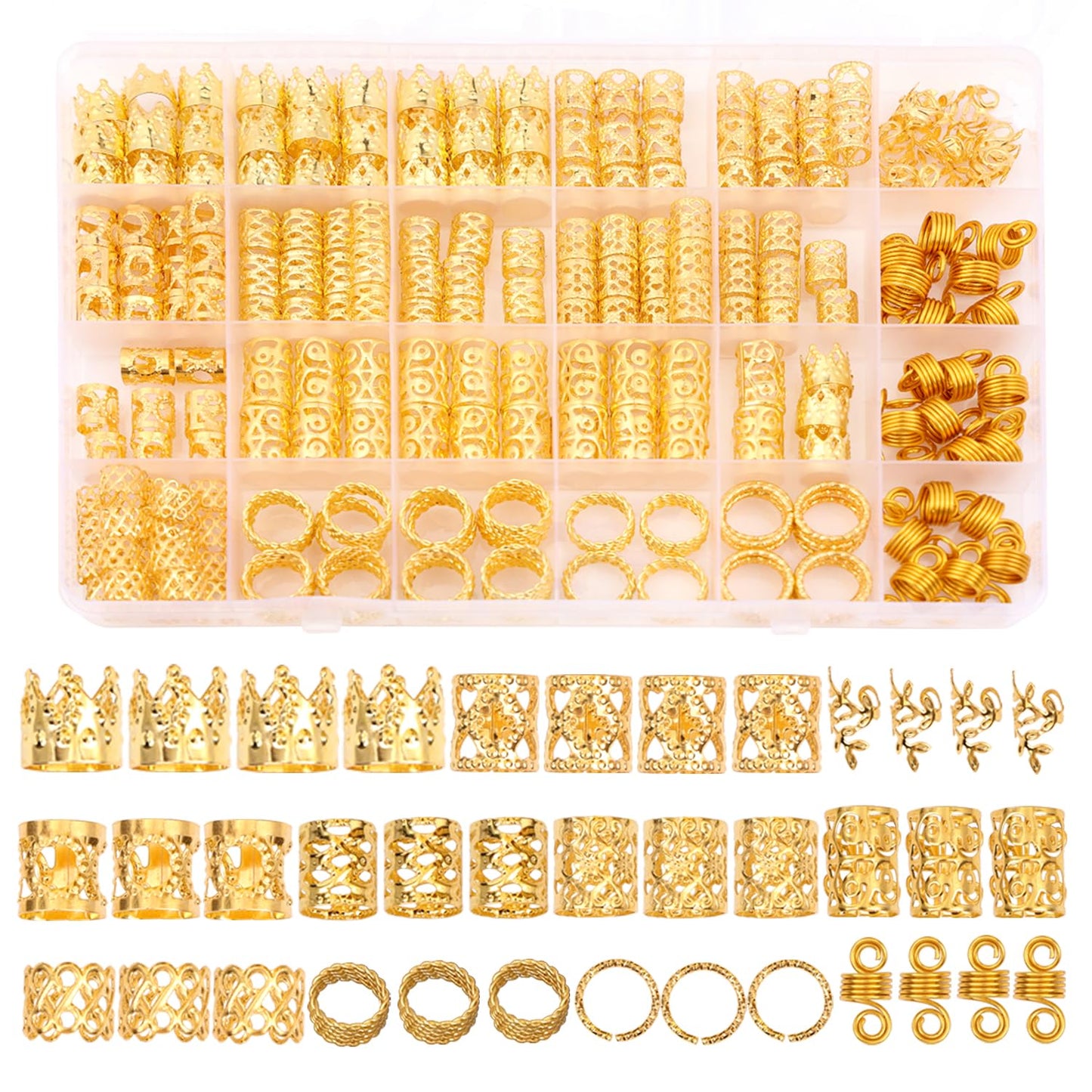 Leeven 220 Pcs Gold Hair Jewelry for Braids, Locs Jewelry for Hair Dreadlock, Locs Charms for Women, Metal Gold Braids Rings Cuffs Clips for Dreadlock Accessories Clip Braids Extensions Decorations