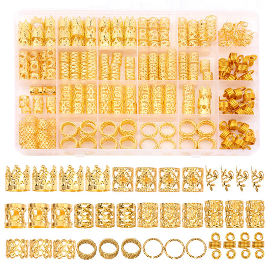 Leeven 220 Pcs Gold Hair Jewelry for Braids, Locs Jewelry for Hair Dreadlock, Locs Charms for Women, Metal Gold Braids Rings Cuffs Clips for Dreadlock Accessories Clip Braids Extensions Decorations