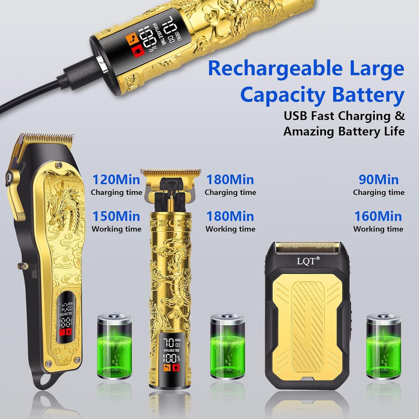 Professional 3-in-1 Haircut and Shaving Set, Gold Design LED Display 17 Accessories + Travel Storage Box, Equipped with Large Capacity Battery, Holiday Gift, Men's Gift