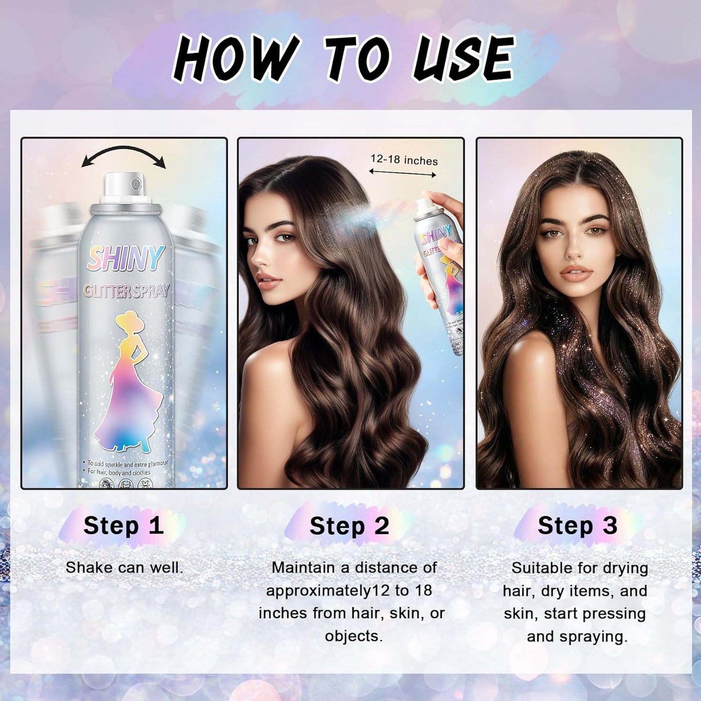 AWCCXMYM 150ML Body Glitter Spray Shiny Hair Glitter Long-Lasting and Quick-Drying Glitter Spray for Hair and Body Shimmer Glitter Hairsparay Halloween,Christmas,Festival Makeup Prom 5.2 Fl Oz