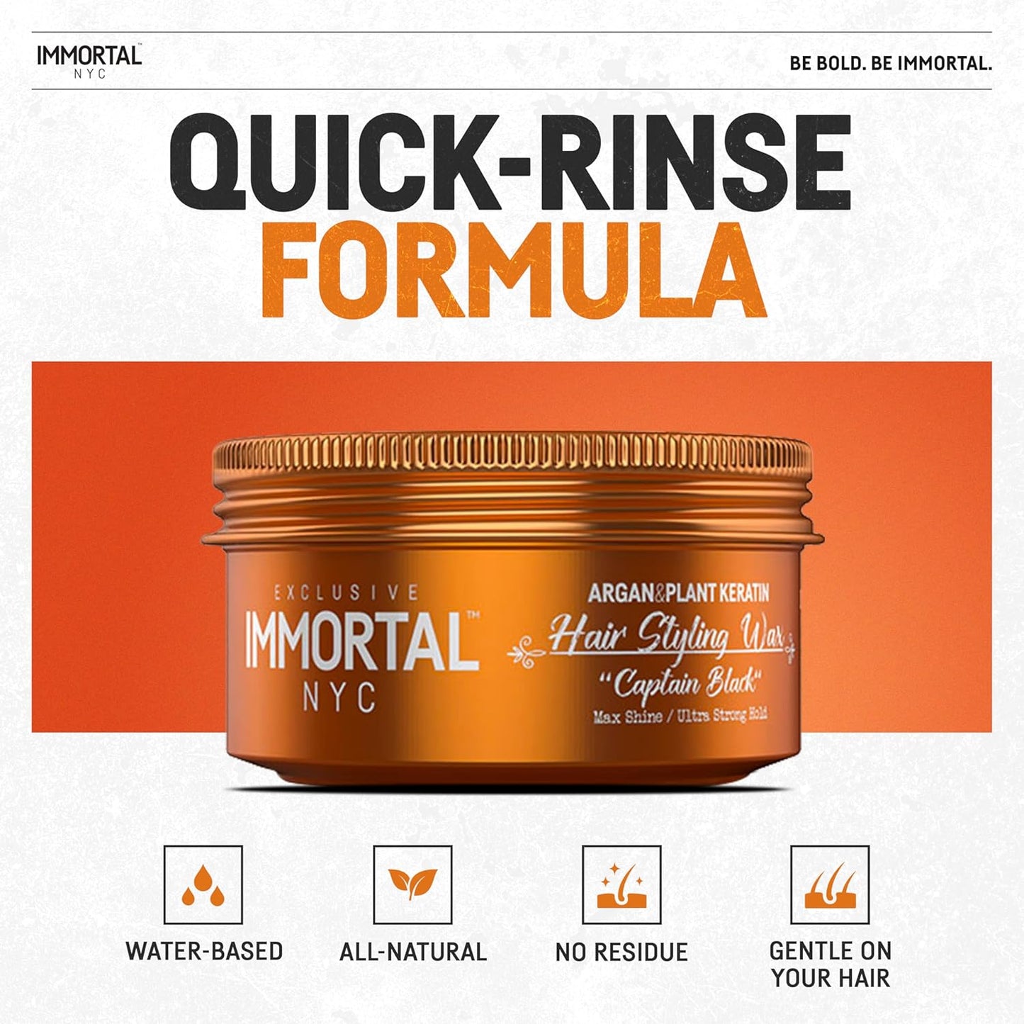 Immortal NYC Captain Black Hair Wax - 8 out of 9 Holding Ability, Max Shine - All Natural Water-Based Hair Wax for Men - No Residue, All Hair Types