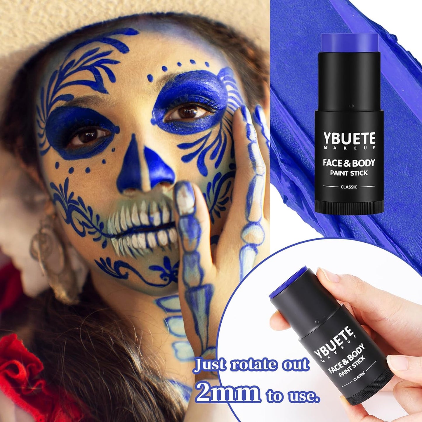 Blue Face Body Painting Stick, Professional Full-coverage Cream Blue Face Paint for Halloween SFX Cosplay Makeup, Washable Eye Body Stick for Adult Carnival & Costume Party
