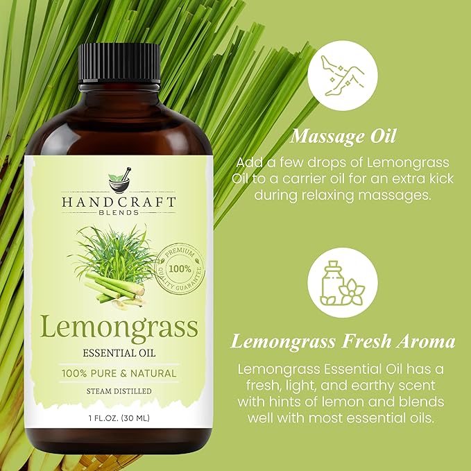 Handcraft Blends Lemongrass Essential Oil - 1 Fl Oz - 100% Pure and Natural - Premium Grade Essential Oil for Diffuser and Aromatherapy