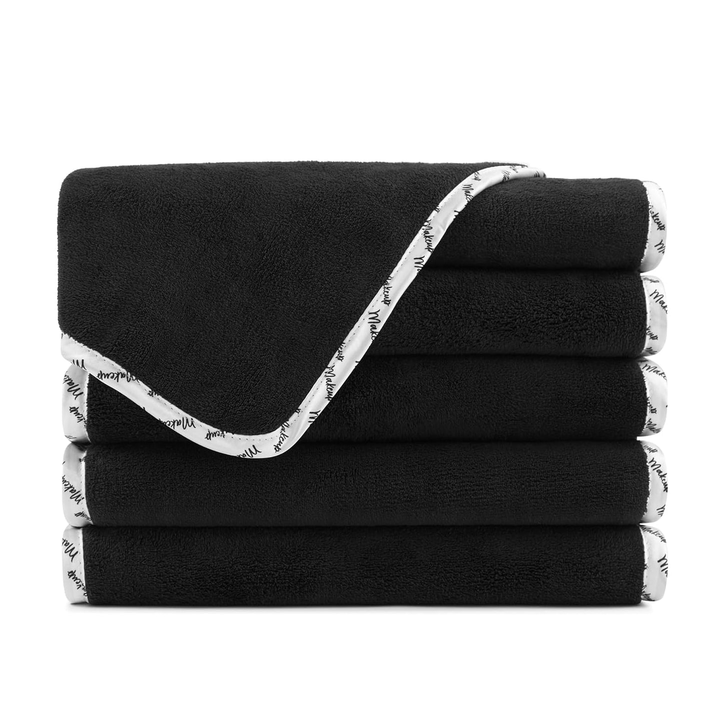 Arkwright Makeup Towels - Pack of 6 - Ultra Soft & Gentle Microfiber Coral Fleece Washcloth Face Make Up Remover, Reusuable Eraser Cloth Essentials for Hosts & Artists, 13 x 13 in, Black/White