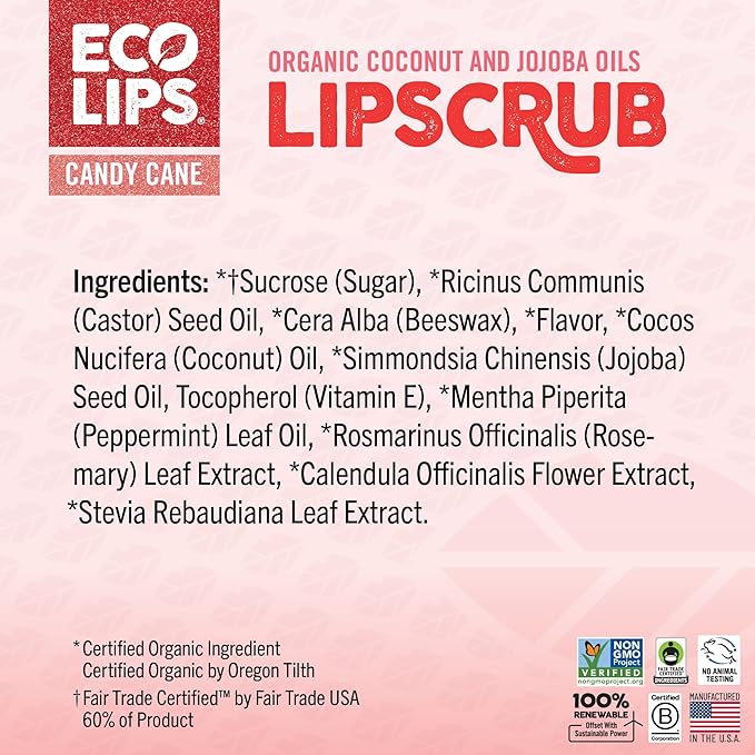 Eco Lips Sparkling Vanilla Mint Candy Cane Lip Mask and Sugar Lip Scrub for Holiday Gifting, Stocking Stuffers, 0.25 oz. (2 ct)