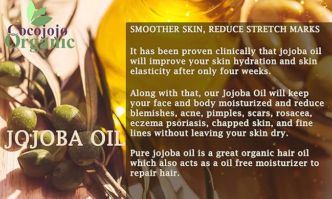 Cocojojo Jojoba Oil Organic, Jojoba Oil for Hair Growth, Jojoba Oil for Skin, Jojoba Oil for Face, 100% Pure Natural, Cold Pressed, Deep Moisturizing Anti-Aging, Essential Oils -128 Fl Oz