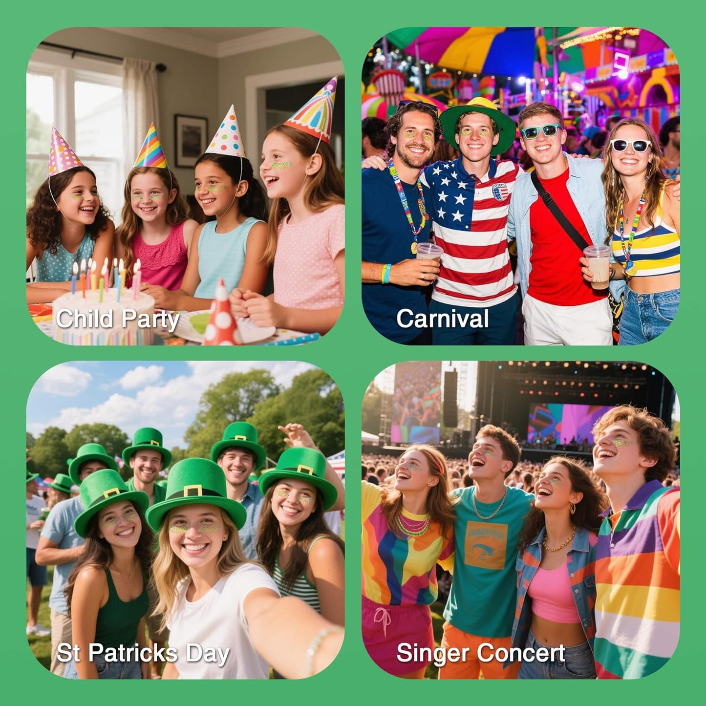 Chameleon Green Body Hair Glitter Stick,Gold Green Face Glitter St Patricks Day Accessories,Waterproof Shimmer St Patrick's Day Outfit for Women,Mardi Gras Rave Singer Concert Makeup