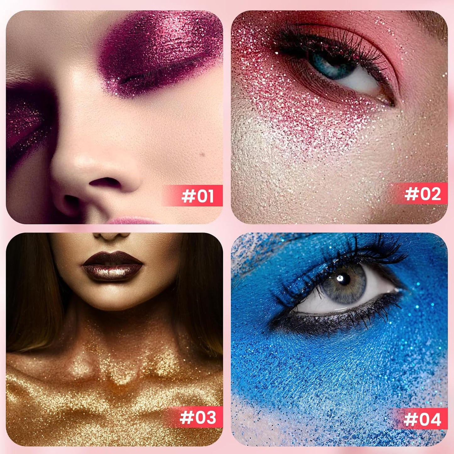 Body & Face Glitter Makeup Stick, Multiuse Waterproof Glitter Gel for Face Body Hair Eye Lip, Holographic Sequins Paint Stick, Mermaid Accessories Makeup (Red, Blue, Purple, Gold)