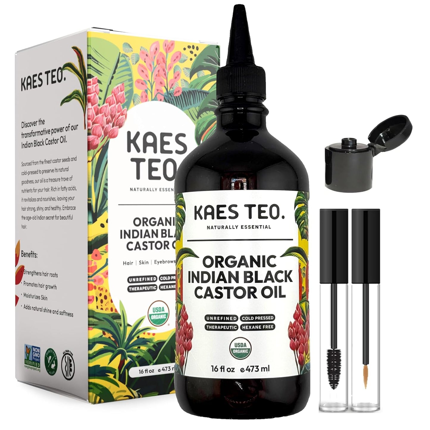 Organic Black Castor Oil for Hair Growth 16 fl oz - Not Jamaican Black Castor Oil, 100% Pure, Cold Pressed Hexane Free - USDA Certified, Skin, Nail, Scalp, Thicker Eyebrows & Eyelashes