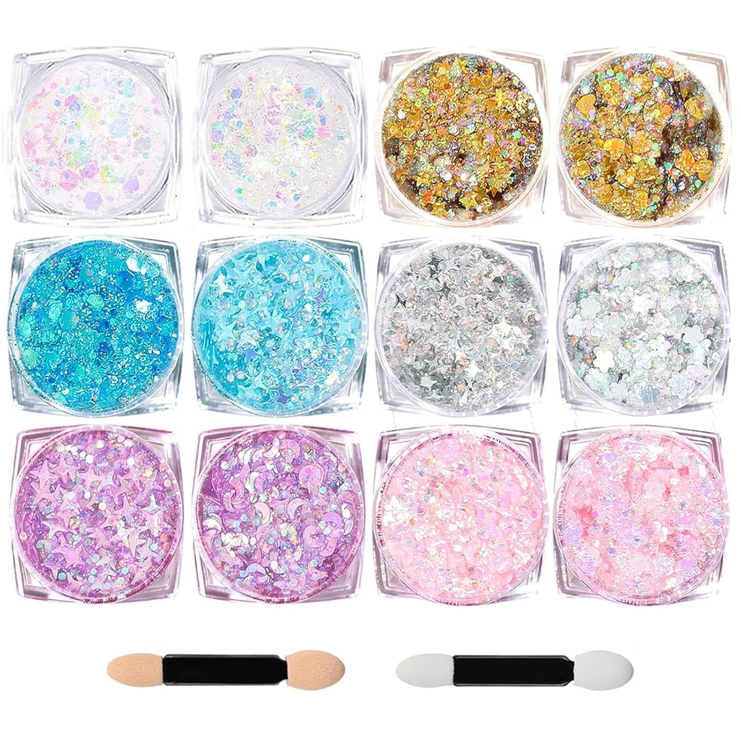Body Glitter Face Glitter, Hair Glitter for Kids, 12 Shapes Fine Chunky Glitter Gel for Women Girls Makeup Sparkles Party Mermaid Sequins Rave Accessories Singer Concerts Festival (6 Colors)
