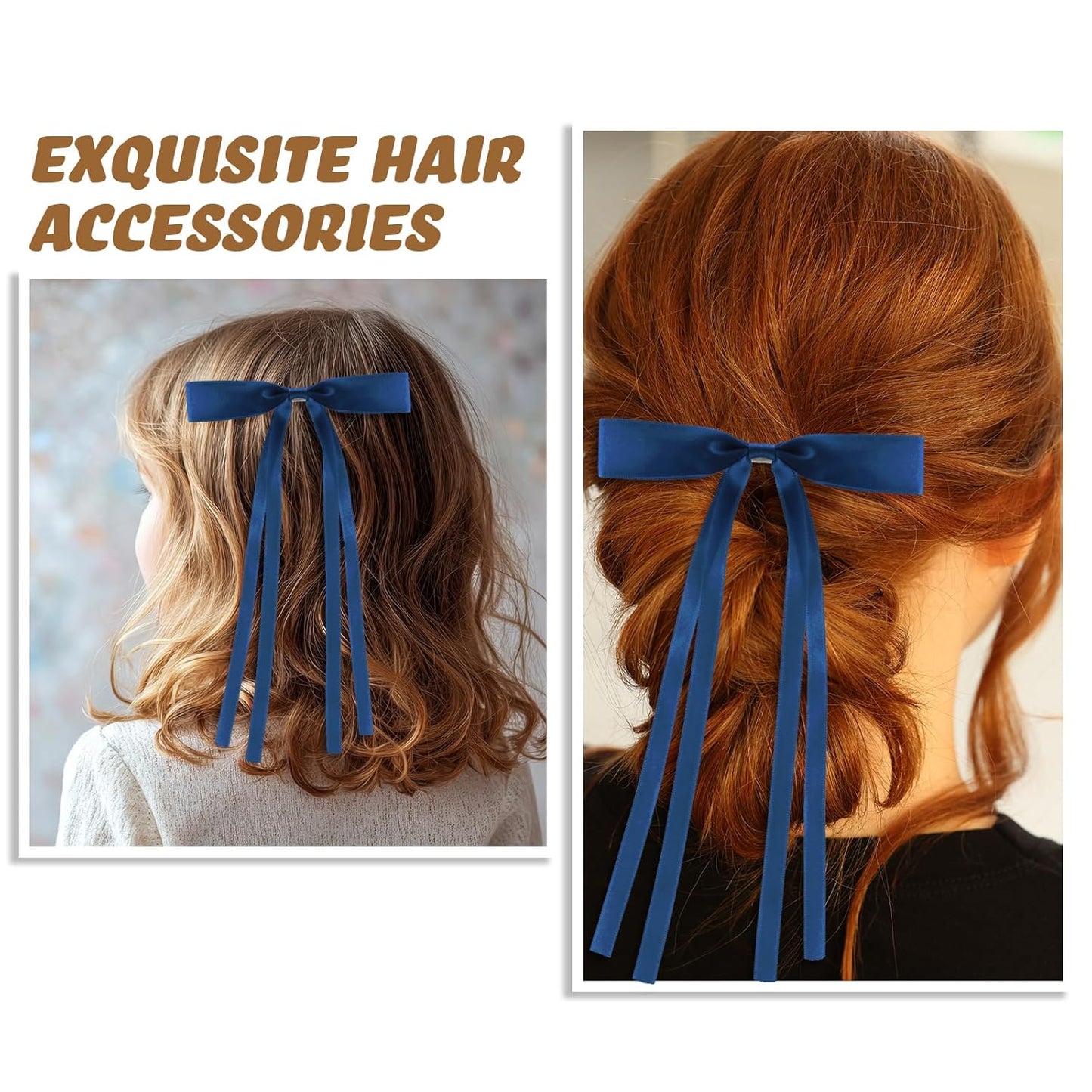 24 PCS Hair Bows Clips Ribbon,Mini Satin Hair Bows With Long Tail for Women and Girls Hairstyle Accessory Gift (Navy Blue)