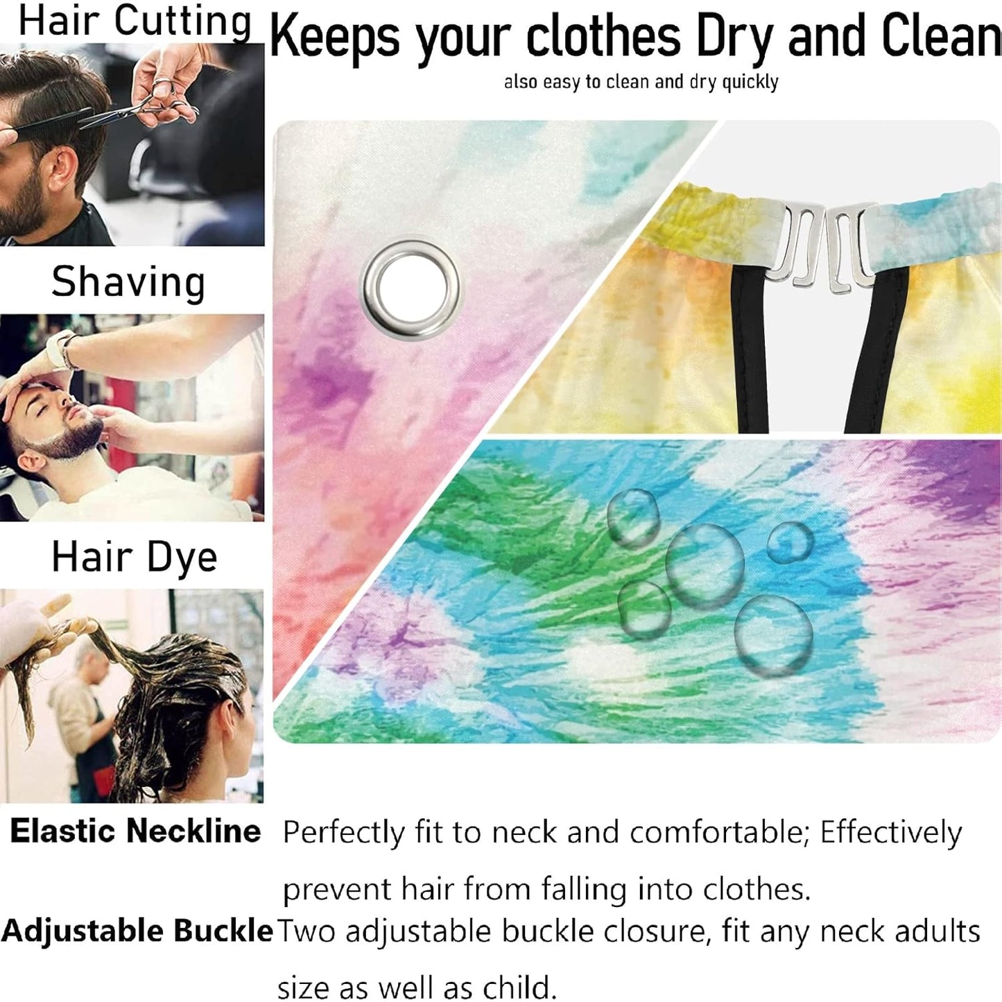 visesunny Barber Cape Rainbow Tie Dye Pattern Polyester Hair Cutting Salon Cape Apron Anti-Static Haircut Water-Resistant Shaving Cloth Beard Shaving Bib Hairdressing Cape