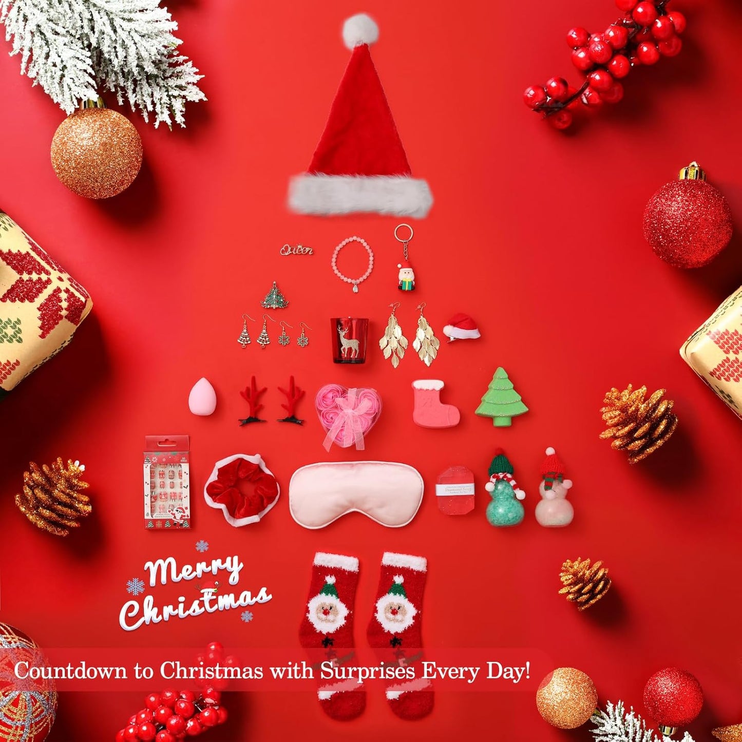Christmas Advent Calendar 2025 For Adult Women, Christmas 24 Pieces Beauty Fashion and Jewelry Bath Sets Countdown Gifts, Christmas Surprise Gift Baskets for Women, Mom, Wife, Sister, Colleague, Adult