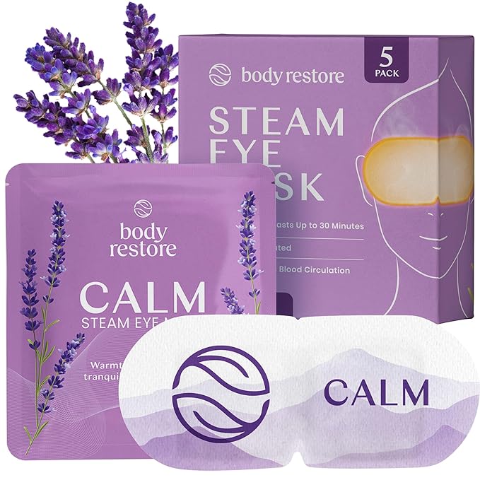Body Restore Self Heated Steam Eye Mask 5 Pack - Fathers Day Unique Gifts for Dad, Relaxation Gifts for Her and Him, Best Friend, Stye Eye Treatment, Travel Essentials - Lavender