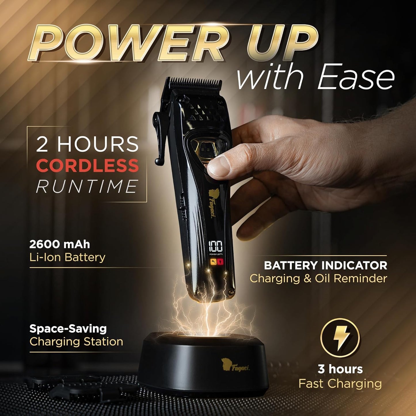 Fagaci Professional Hair Clippers for Men with DLC Blades and High Torque, Vector Motor 12000 RPM Professional Barber Clippers Cordless, Mens Hair Clipper Cordless Set