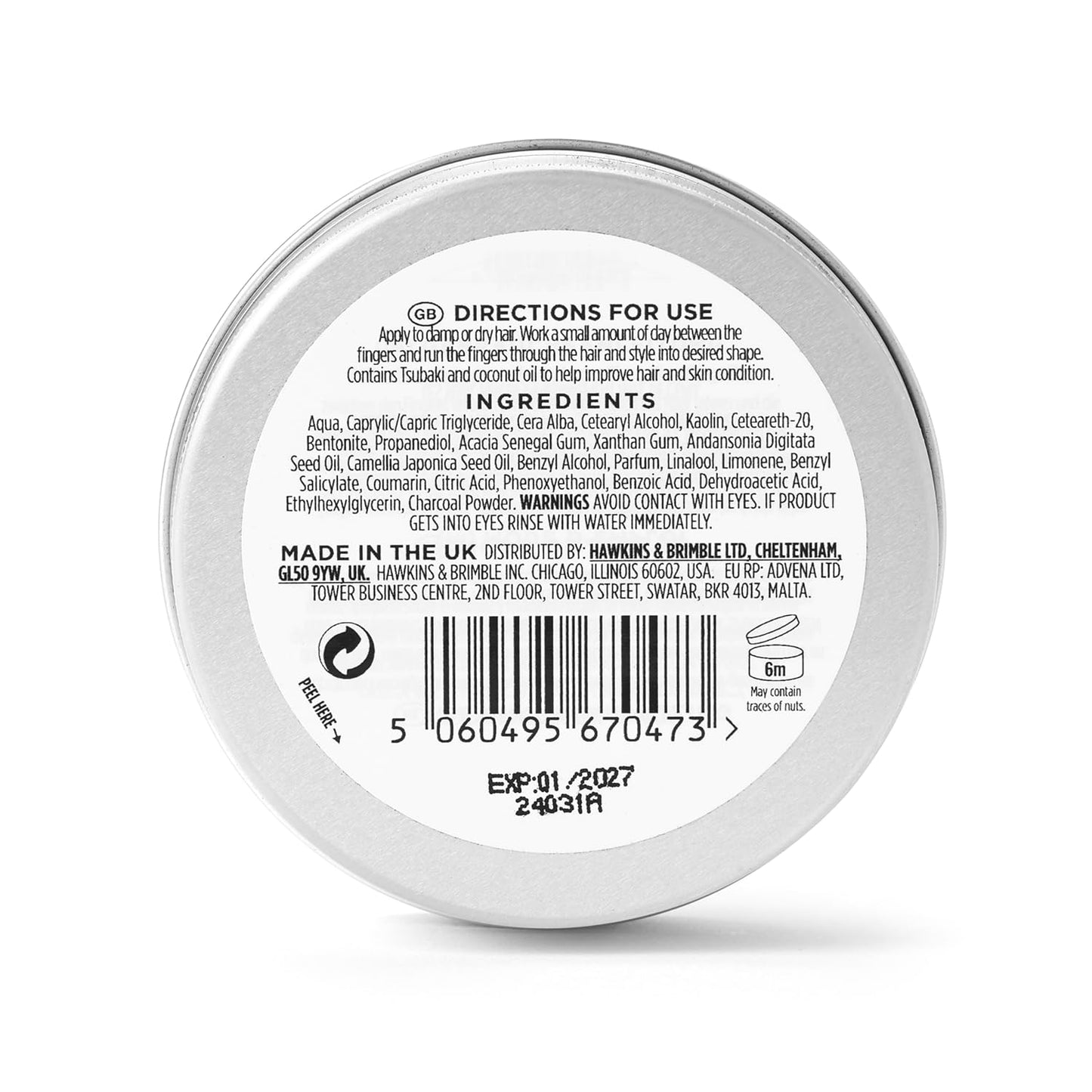 Hawkins & Brimble - Matt Clay Mens Hair Styling, 100ml - Non Greasy Matte Clay for Light, Medium and Strong Hold - Elemi and Ginseng Softens Repairs Allows for Restyling - Ideal for Dry and Damp Hair