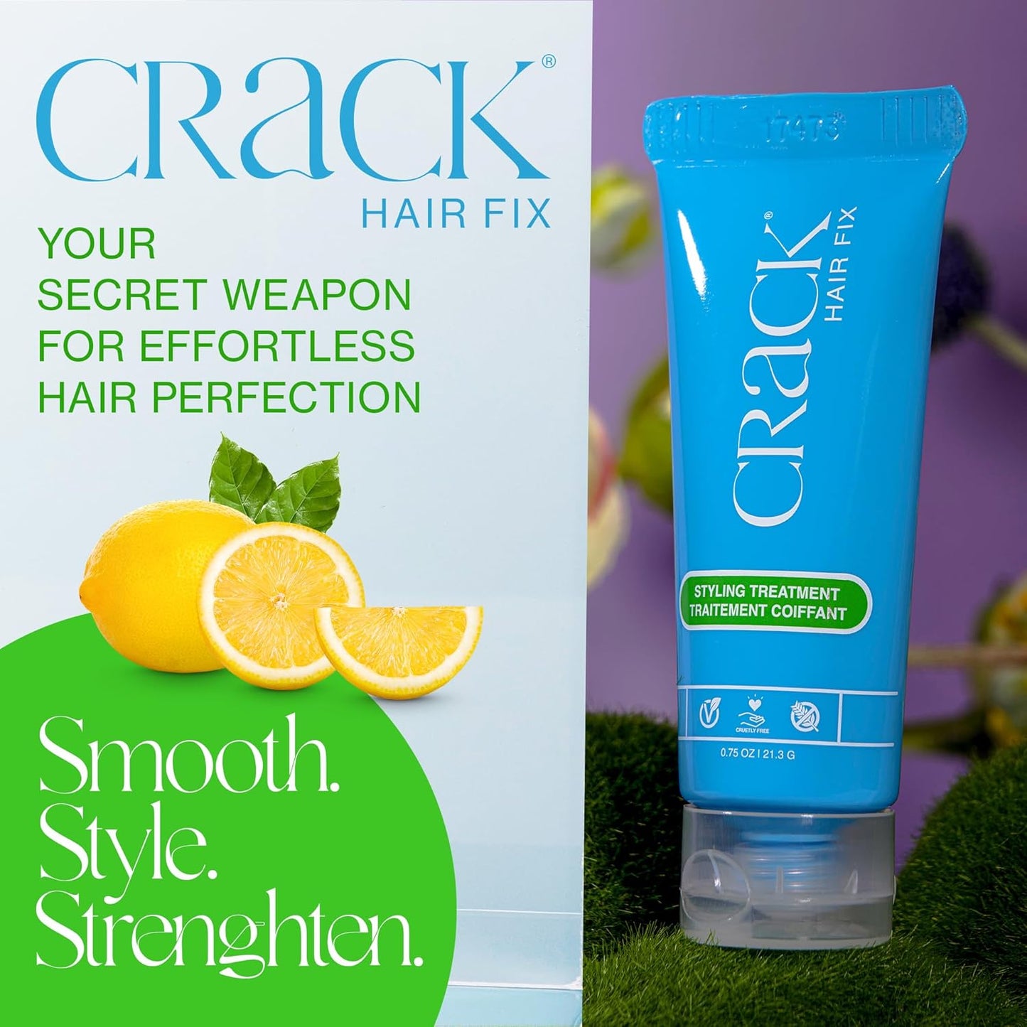 Crack HAIR FIX Styling Treatment - Multi-Tasking, Anti-Frizz, Leave-In Styling Cream with Protection from Humidity, Chlorine, Heat Treatments & Sun, .75 oz