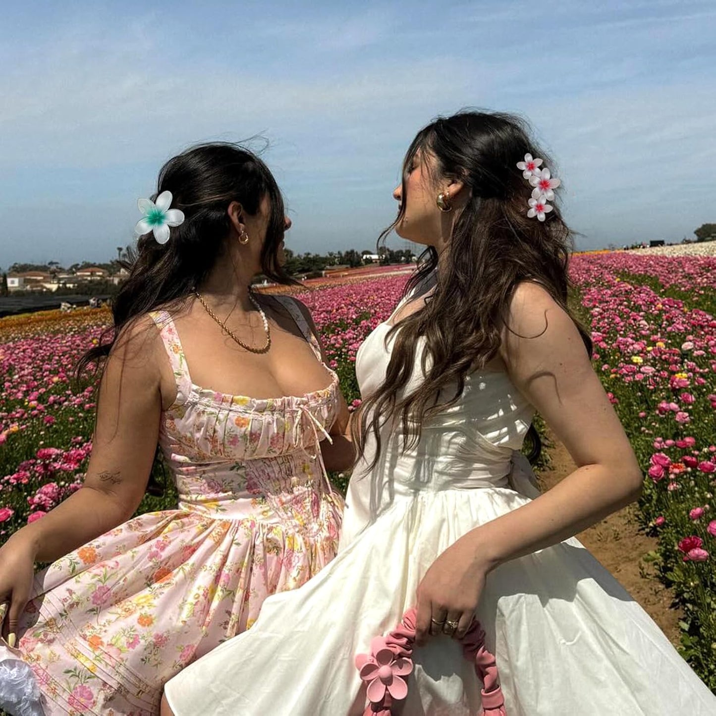 Cician Hawaiian Flower Hair Claw Clips-4PCS Cute Hair Clips for Women/Girls,Big Claw Clips for Thick/Thin Hair,Clear Clips for Hair Birthday Gifts (pearl)