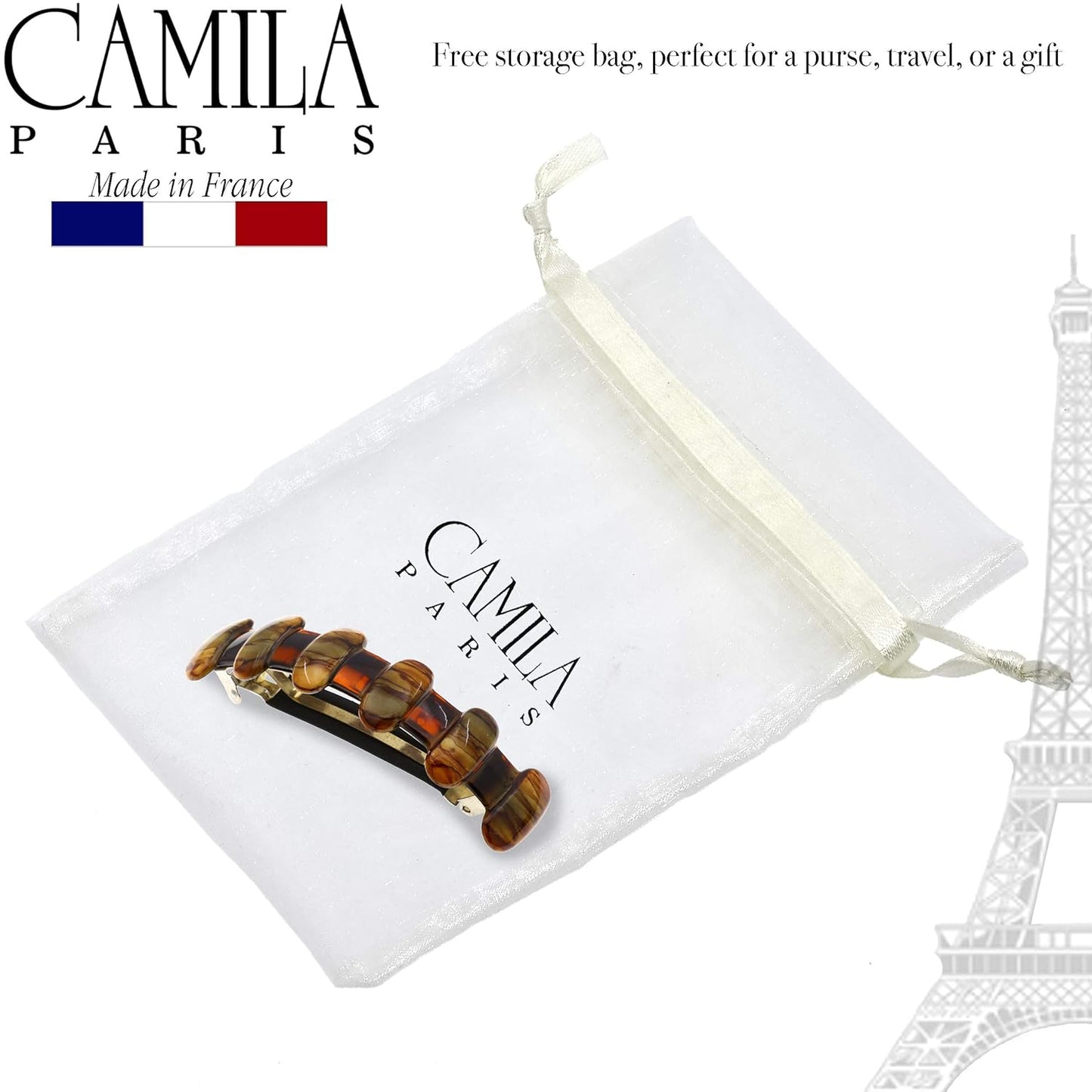 Camila Paris MP802 French Hair Barrette Clip for Girls for Thick Curly Wavy Long Hair, Strong Hold Grip Hair Clips for Women, Automatic, No Slip Durable Styling Girls Hair Accessories, Made in France