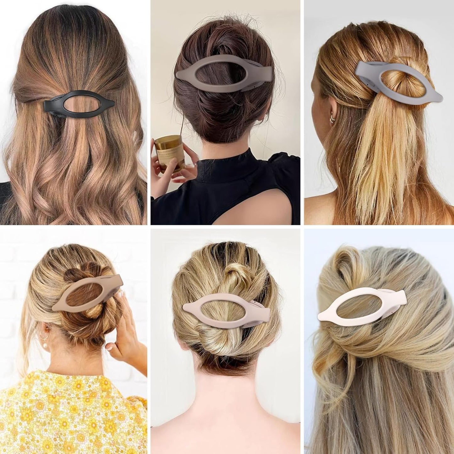 Flat Hair Clip 6 pcs Lay Down Claw Clips Hair Accessories for Women -Brown Grey